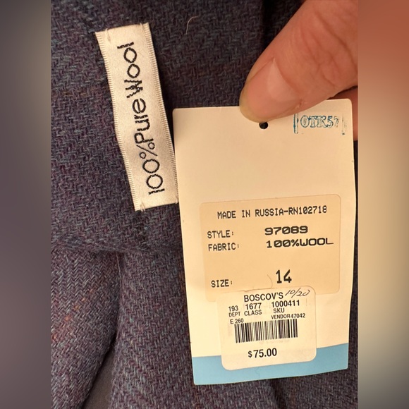 eska internationale women’s gray 100% wool check Lined blazer jacket size 14 - Picture 12 of 13